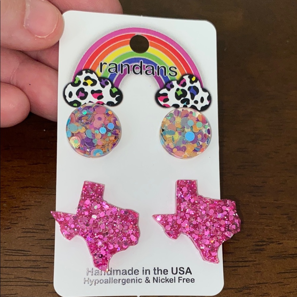 Pink Glitter Texas Earrings with Round Confetti Studs